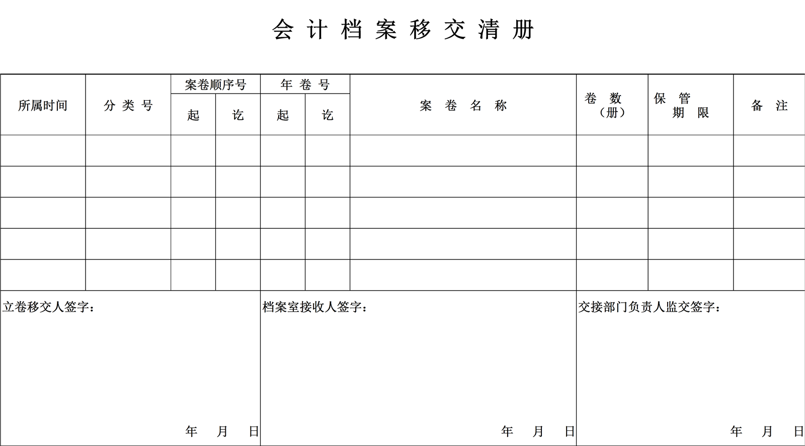 会计档案移交清册(式样)6x5